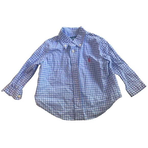Ralph Lauren Baby Button-Down Shirt 12M Gingham Long Sleeve Collared Dress Shirt - Picture 1 of 6